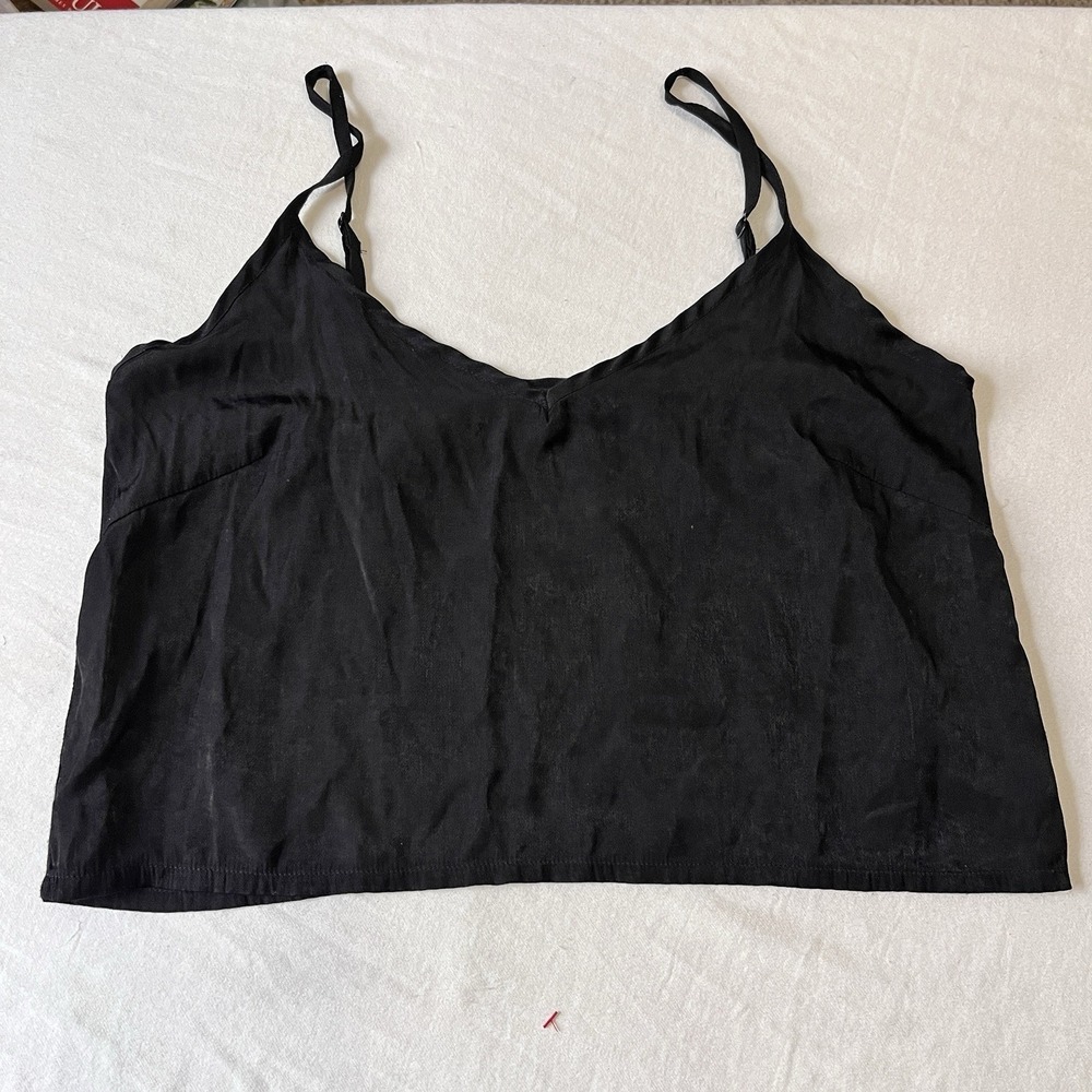 MINKPINK Black Slinky Tank Top Women's Med Spaghetti Strap Cropped Goth Summer - Picture 2 of 7